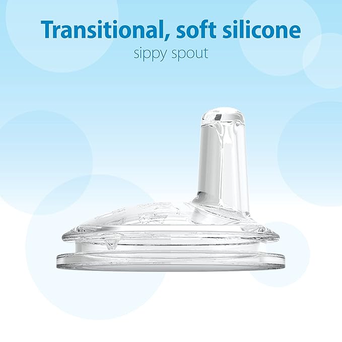 Dr. Brown's Milestones Wide-Neck Sippy Spout Bottle with 100% Silicone Handles, Easy-Grip Handles with Soft Sippy Spout, 9oz/270mL, Light-Pink, 2-Pack, 6m+