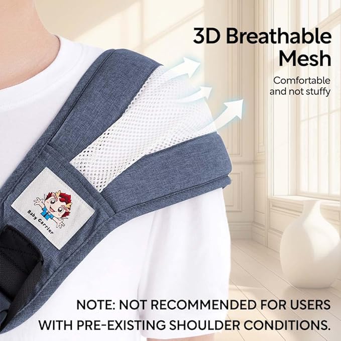 Baby Sling Carrier with Hip Seat - Breathable & Adjustable, Anti-Slip Design for Infants 0-36 Months, ASTM Certified, Ergonomic Hands-Free Carrier Carrying 8-35lbs (Blue)