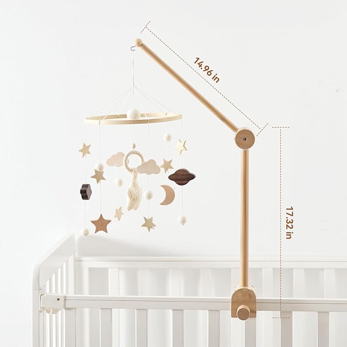 let's make Baby Crib Mobile Arm - Wooden Baby Mobile Crib Holder Height Adjustable for Hanging Baby Crib Attachment for Nursery Decor