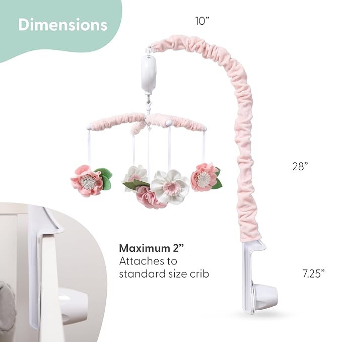 The Peanutshell Crib Mobile for Girls - Pink Musical Baby Crib Mobile with 12 Lullabies, Flower Baby Mobile Crib Pink Floral Nursery Decor