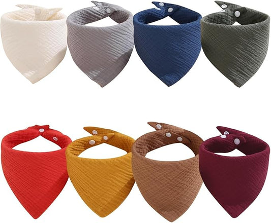 Muslin Bibs, 8 Pack Baby Bandana Drool Bibs,Extra Absorbent Soft Cotton,Baby Bib for Drooling and Teething