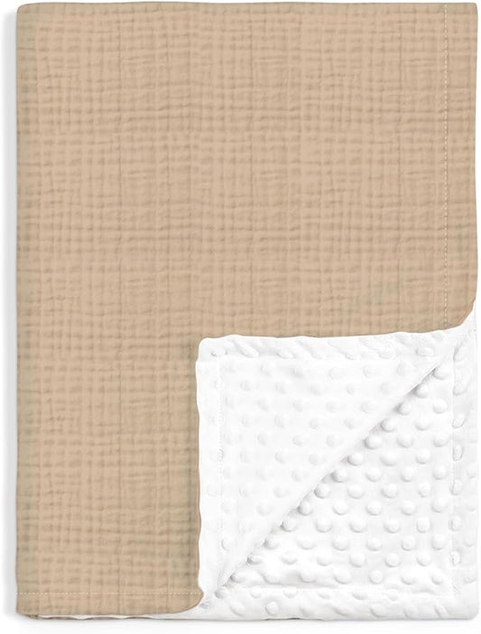 Baby Blankets for Boys Girls, Soft Nursery Minky Blankets with Muslin and Dotted Fleece Back 30x40 inches, Receiving Bed Quilt for Newborn, Infants, Toddlers (Brown)