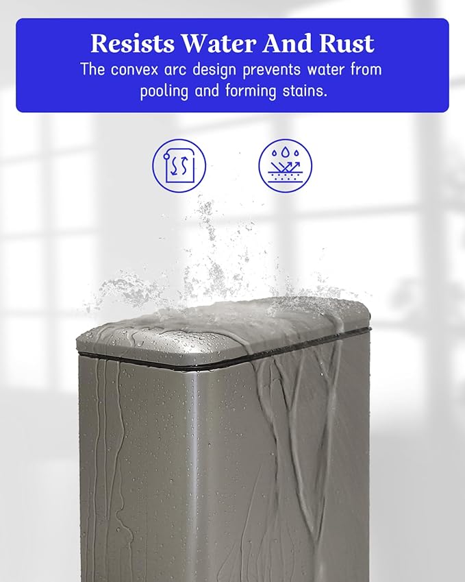 Trash Can, 2.6 Gallon Bathroom Trash Can with Lid, Stainless Steel Garbage Can with Removable Liner, 10 Liter Rectangle Step Trash Bin for Office, Bedroom, Living Room, Dorm, Kohler Grey