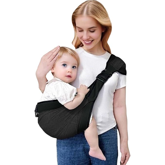 Baby Mesh Sling Carrier Toddler Carrier for Boys & Girls, Lightweight Breathable Summer Baby Wrap, Adjustable & Non-Slip Half Wrapped Baby Carrier(Mesh-Black)