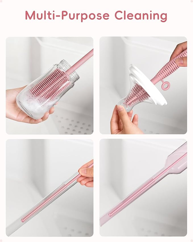 Silicone Cleaning Brush Kit,Water Bottle and Straw Cleaner Brush Set for Tumbler,Baby Bottle,Breast Pump Part,Nipple,Sippy Cup,Glass,Dishwasher Safe,BPA Free,3 Pcs