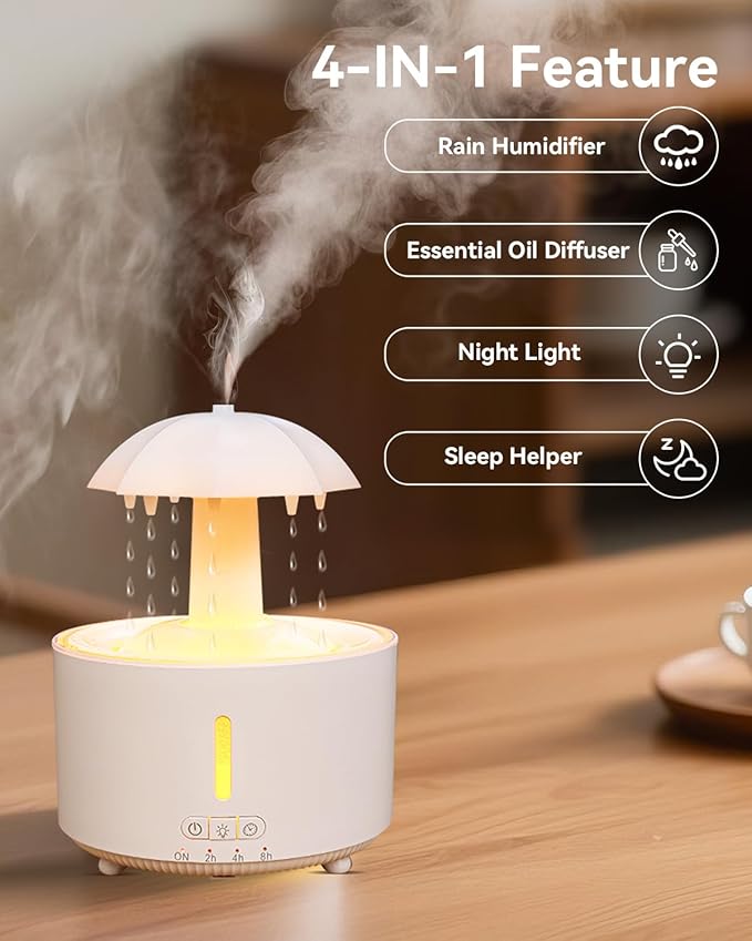 Missfly Aromatherapy Diffuser,Clouds and Cool Mist Humidifier,360° Rotatable,Super Quiet, Easy to Fill & Clean, Auto Shut-Off,300ml Essential Oil Diffuser for Bedroom Home and Office (White)