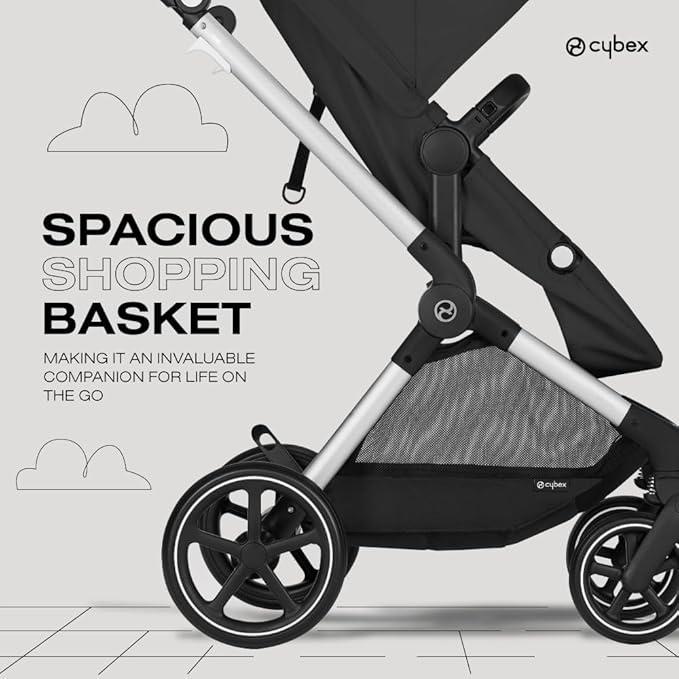 Cybex EOS 5-in-1 Travel System Stroller + Lightweight Aton G Infant Car Seat, Moon Black, Silver Frame
