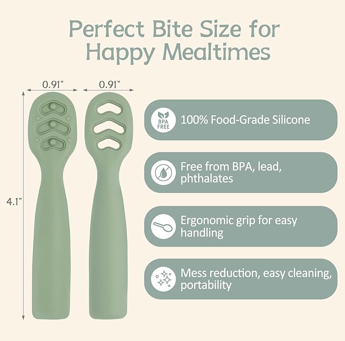 Baby Spoons Self Feeding 6+ Months Set, 6 Pack First Stage Baby Led Weaning Supplies, BPA Free, Toddler Utensils for Soft Tip Silicone Feeding Spoon, Boil and Dishwasher Safe