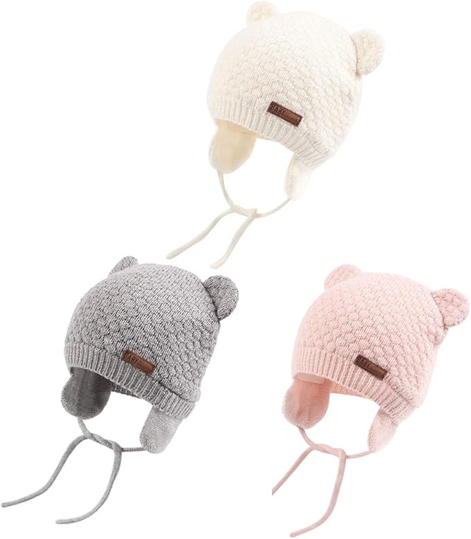 XIAOHAWANG Baby Hat Cute Bear Toddler Earflap Beanie Warm for Fall Winter