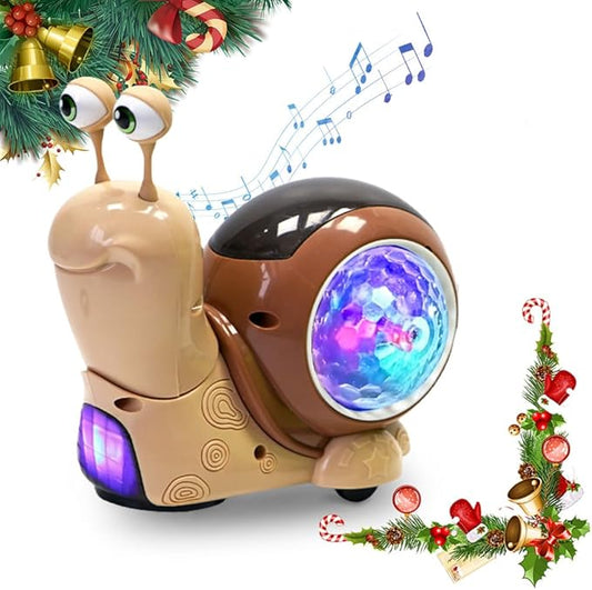 Glowing and Music Playing Crawling Snail, 2026 New Auto Moving Interactive Snail for Pet Play Dancing Musical (Brown)