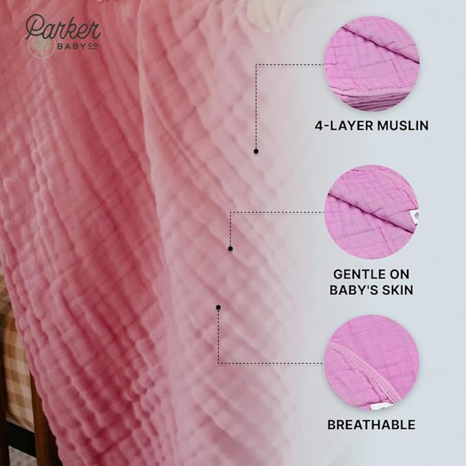 Parker Baby Muslin Blanket | 100% Soft Cotton Toddler Quilt & Baby Muslin Swaddle | Gender Neutral Design 47" x 47" Blanket