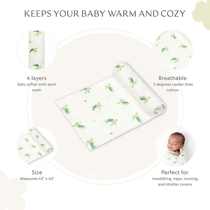 Muslin Baby Swaddle - Breathable Receiving Blankets for Newborn Baby, 70% Viscose derived from Bamboo, 30% Spandex, Imported