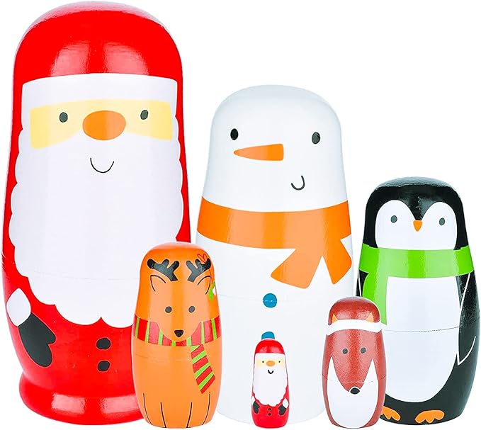 Tphon Cute Nesting Dolls Matryoshka Doll Russian Handmade Wooden Dolls Cartoon Pattern Nesting Doll Toy Stacking Doll Set for Kids Birthday