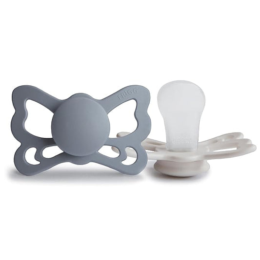 FRIGG Butterfly Anatomical SilkySoft Silicone Baby Pacifier | Made in Denmark | BPA-Free (Great Gray/Silver Gray, 6-18 Months)