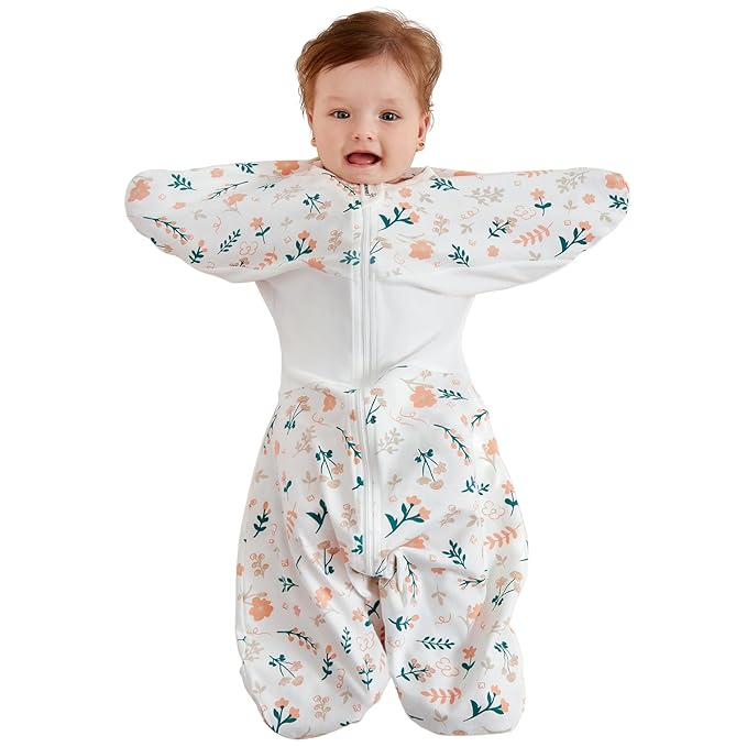 GROWNSY Transitional Swaddle Sleep Sack 3-6 Months,Cotton Starfish Design Baby Swaddle Sack, Dual-Zipper for Easy Diaper Changes, Proper Hip Development & Openable Foot Button, 12-20lbs, Spring Garden
