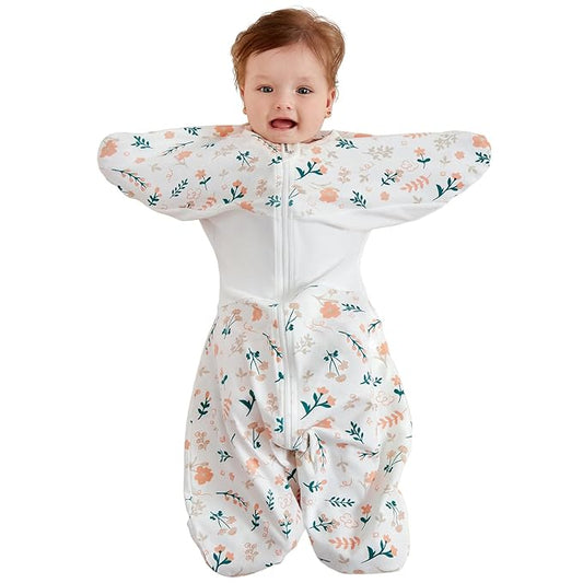 GROWNSY Transitional Swaddle Sleep Sack 6-12 Months,Starfish Design Baby Swaddle Sack, Dual-Zipper for Easy Diaper Changes, Proper Hip Development & Openable Foot Button, 19-27 lbs, Spring Garden