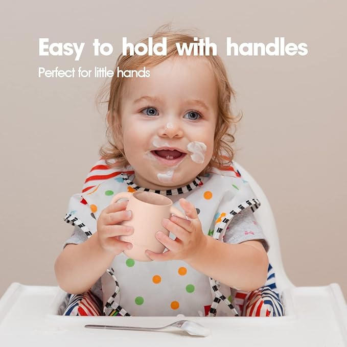 Cuddle Campus Pack of 2 Silicone Baby Training Cup, Shatterproof Toddler Sippy Cups with Straw, Open Cup for Baby, 6+ Months 4 Oz