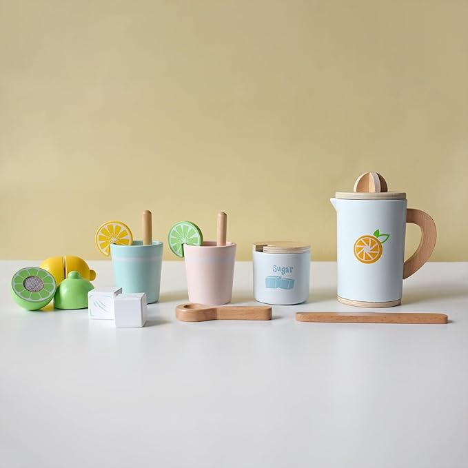 PairPear Wooden Lemonade Stand Play Set, Kids Play Food Pretend Play Lemonade Stand Play Set, Montessori Pretend Kitchen & Market Toy for Toddlers Ages 3+