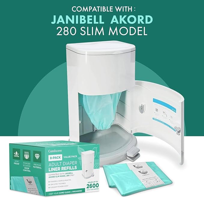 8 Pack Adult Diaper Liner Refills, Compatible with Janibell Akord 280 Slim Model, Adult Diaper System to Eliminate Waste, Odor Resistant by Comficove