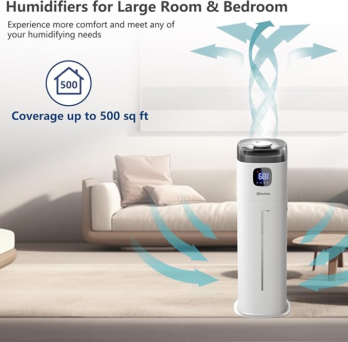 Large Humidifiers for Bedroom, 9L/2.5Gal Ultrasonic Cool Mist, Easy Clean Humidifier with 350ML/H Large Mist Speed, Quiet, Suitable for Kids Room Plant Yoga (Square B)