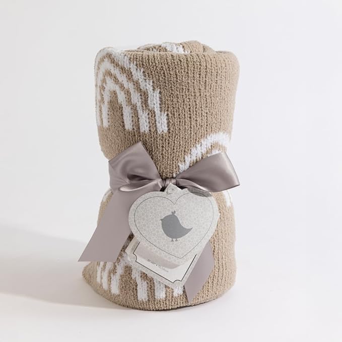 Living Textiles Chenille Knitted Blanket - Taupe Rainbow