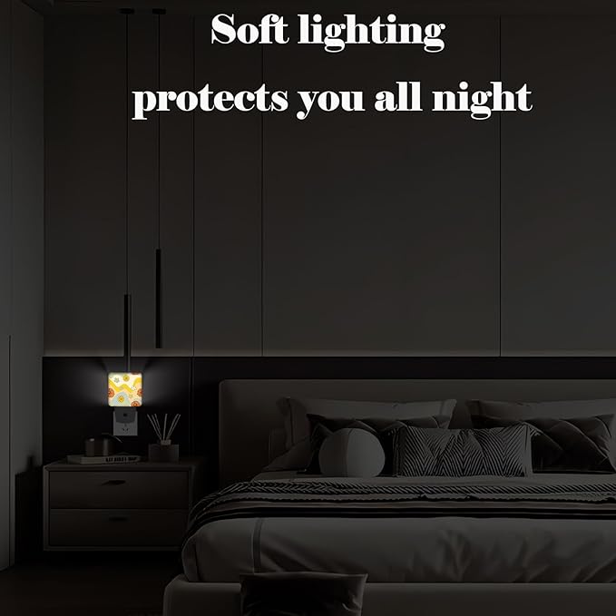 Waves and Floral Night Light,Plug Into Wall for Boys Girls Bedroom Decorative Square Night Light Lamp 0.5w Sleep Friendly