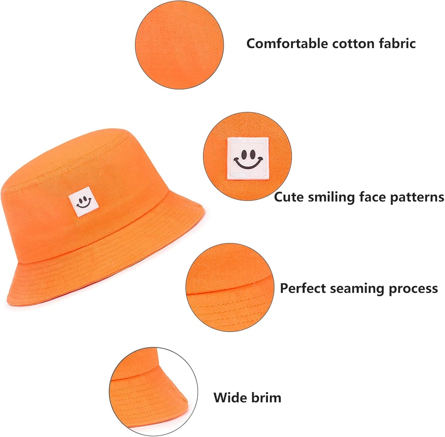 Kids Sun Hat Smile Face Bucket Hat for Girls Boys Summer Sun Protection Cotton Unisex Beach Cap