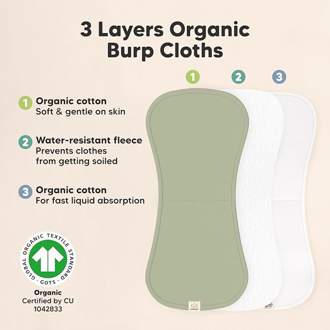 Organic Burp Cloths Baby Boy & Girl - 5-Pack Super Absorbent Cotton Burping Cloths for Babies, Soft & Plush Newborn Spit Up Rags, Infant Towels for Milk Spit Up, Unisex, Large 21" x 10" (Embrace)