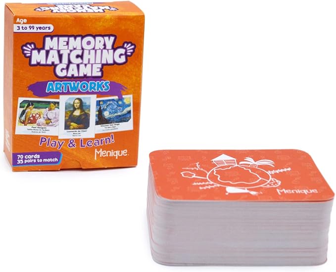 Menique Memory Matching Game – Famous Paintings for Adults & Kids – 70 Cards (35 Pairs) – Bilingual Art Game – Educational & Concentration Activity