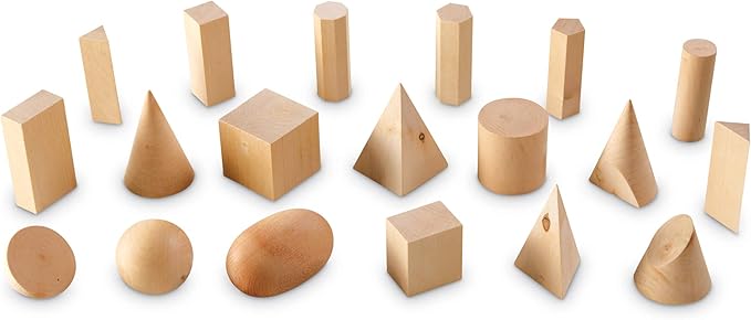 Learning Resources Wood Geometric Solids, Kids Wooden Shapes, Montessori Toys, Set of 19