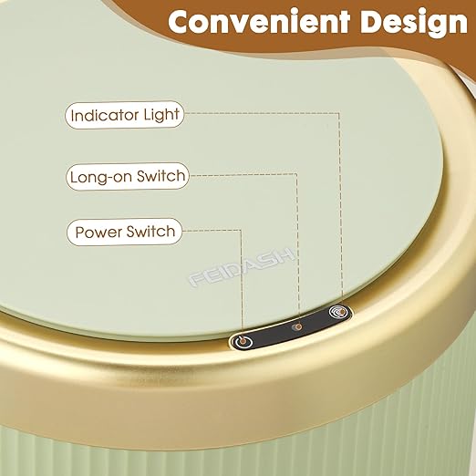 Smart Touchless Bathroom Trash Can, 2.8 Gallon Automatic Motion Sensor Rubbish Can with Lid Electric Small Garbage Bin for Kitchen, Office, Toilet, Bedroom -Green