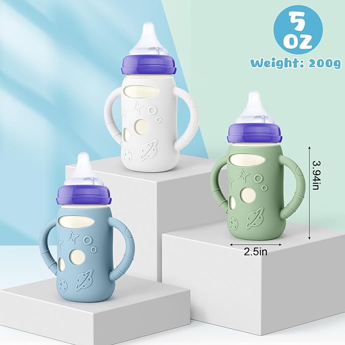 Mity rain 3 Pack Silicone Sleeves for Lansinoh Glass Bottles 5 OZ - Anti Breakage Baby Bottle Holder, Compatible with Lansinoh Glass Bottles for Babies with Handle