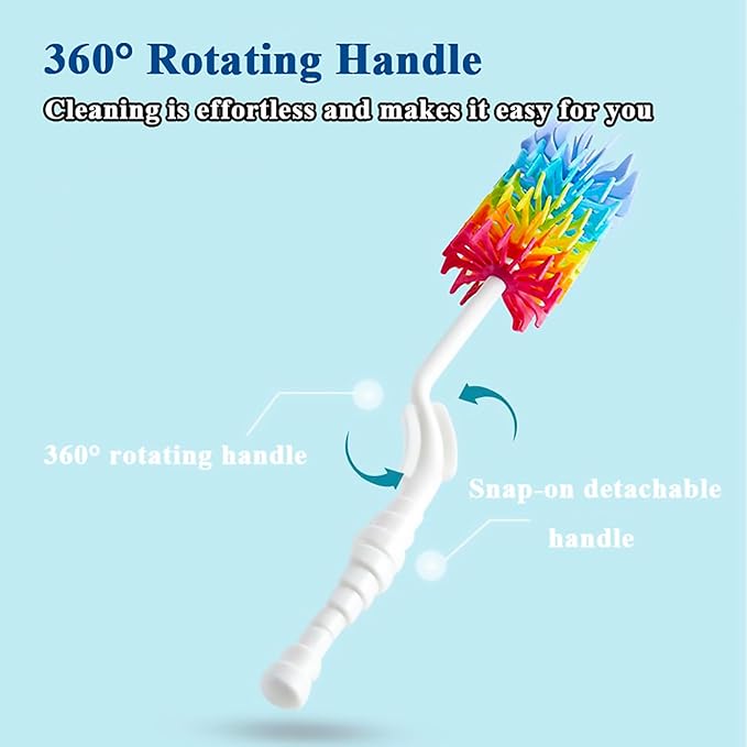 Rayhee Bottle Brush Cleaner-Baby Milk Bottle Cleaner Soft Silicone Bottle Brusher / 360 Degree Rotating Long Handle Brush for Washing Glassware, Cup, Decanter, Narrow Neck Brewing Bottle