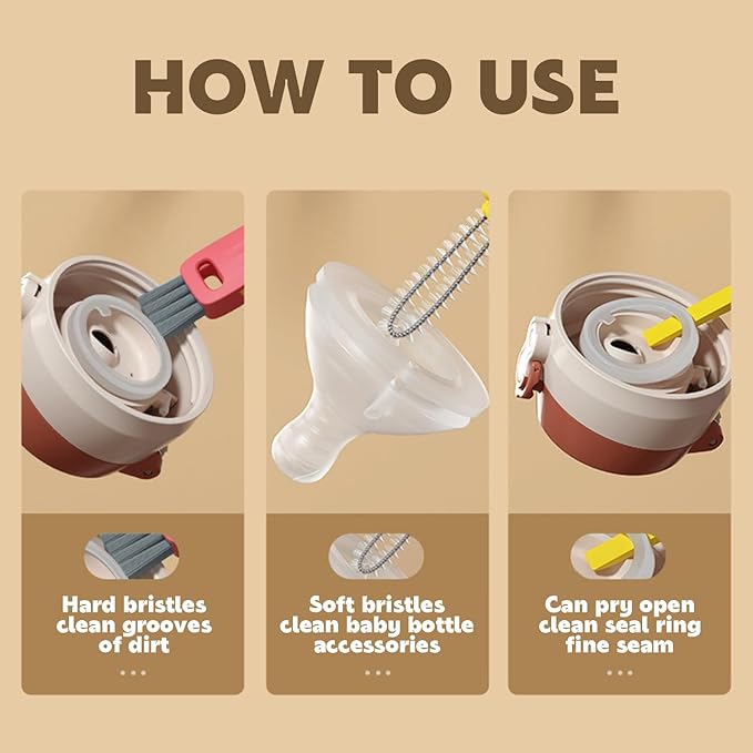 3 in 1 Multifunctional Cleaning Brush, Crevice Cleaner for Bottle Gap Tight Spaces, Portable Cup Lid Cleaner (6 PCS)