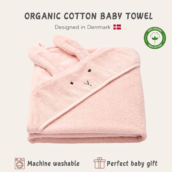 Baby Hooded Towel – Organic Cotton Baby Bath Towels – Baby Towels, Baby Bath Towels for Baby Girl, 32" x 32" Super-Soft and Absorbent Baby Towels for Newborn (Rabbit - Blush)
