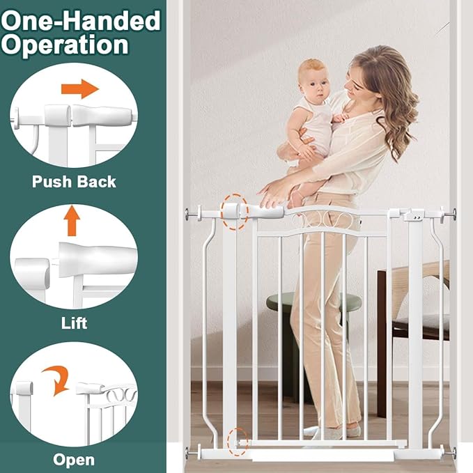 Fairy Baby 53.1"-62.5" Extra Wide Baby Gate for Stairs, Pressure-Mounted Standard Tall Dog Gates for Doorways & Kitchen, Auto-Close Walk-Through Metal Pet Gate, Safety Child Proof Safety, White
