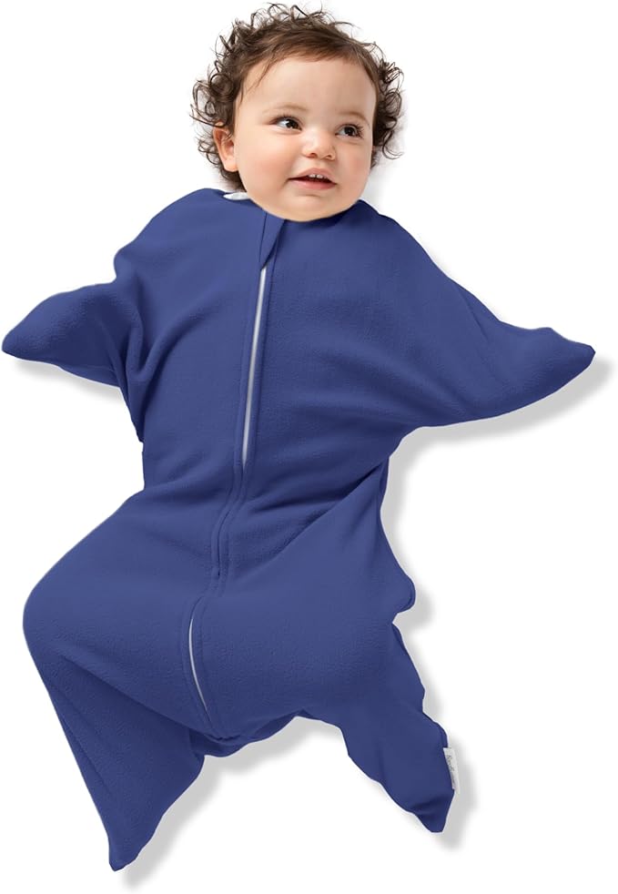 SleepingBaby Fleece Zipadee-Zip Transition Swaddle and Snuggle Strap Bundle - Roomy Baby Swaddle Blanket with Zipper Convenience and Wearable Blanket Accessory, Navy, Small (4-8 Month)