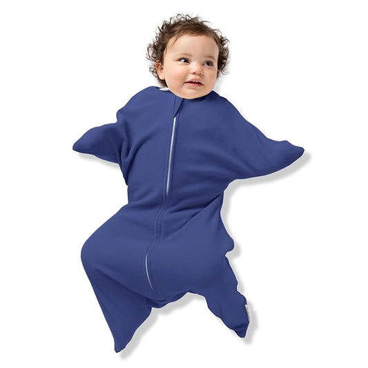 SleepingBaby Zipadee-Zip Transition Swaddle - Cozy Fleece Wearable Blanket with Two-Way Zipper for Baby Sleep - Navy, Large (12-24 Month)