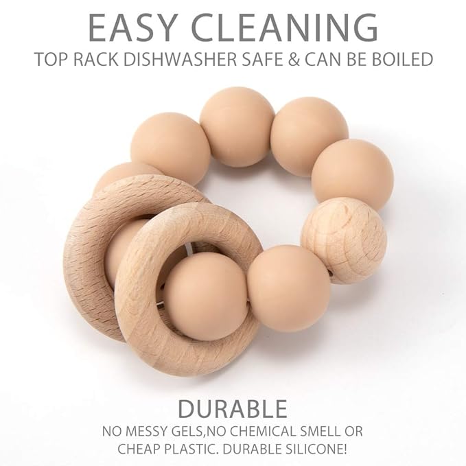 Silicone Baby Teether, Food Grade Silicone & Beech Baby Teething Toy, BPA Free (Black)