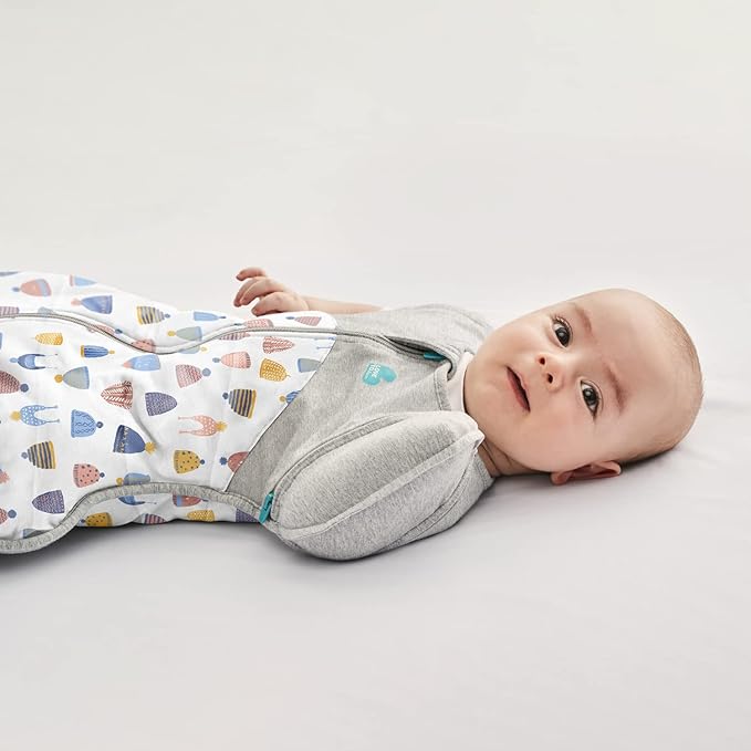 Love to Dream Swaddle UP Transition Bag Warm 2.5 TOG, White Happy Hats, Large 19-24 lbs, Patented Zip-Off Wings, Gently Help Baby Safely Transition from Being Swaddled to Arms Free Before Rolling Over