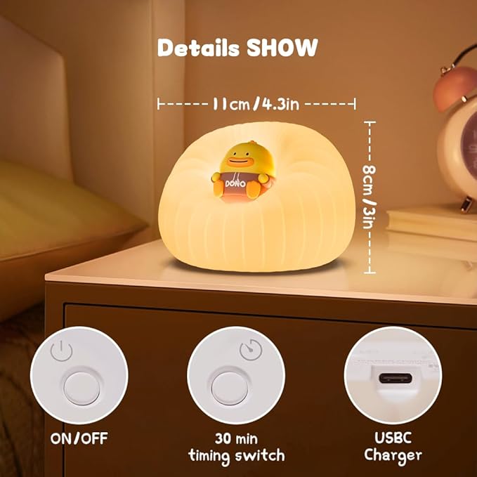 Night Light for Bedroom, Rechargeable LED Lamp with 3 Adjustable Brightness and Automatic Shut-Off, Soft Silicone Design, Touch Control, Suitable for Infants, Toddlers, Girls, and Boys