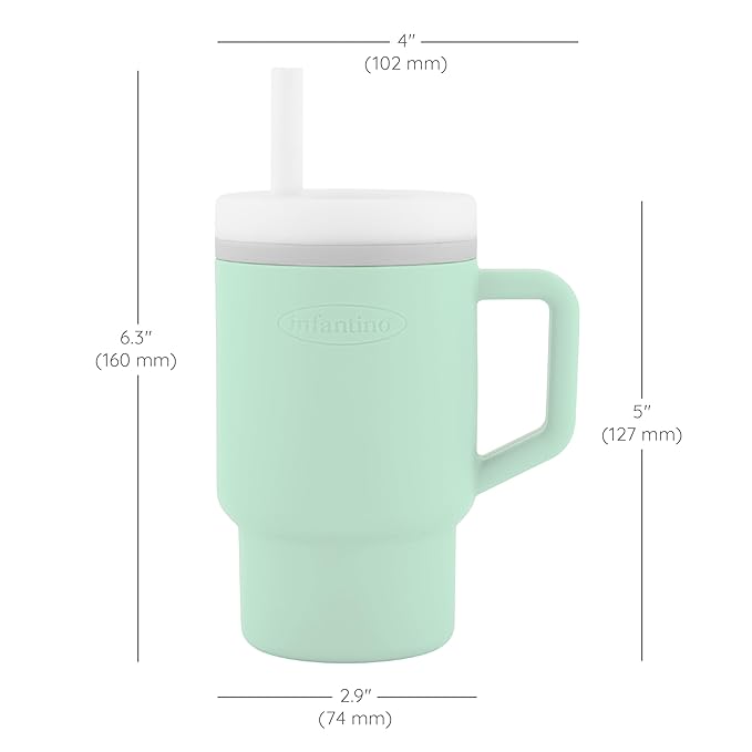 Infantino My 1st Tumbler, Silicone Sippy Cup with Straw & Handle, Spill-Resistant Baby Cup for On-the-Go, BPA-Free Transition Bottle, Mint