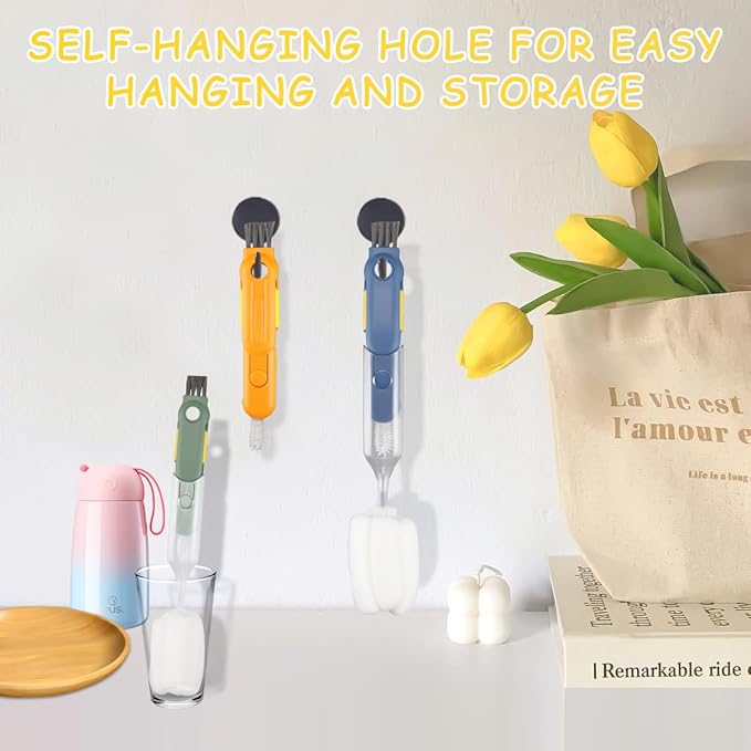 3 PCS 5 in 1 Soft Bottle Brush, Bottle Cleaning Brush Set with Sponge, Cup Lib Clear Brush Bottle Gap Brush Portable Crevice Cleaning Brush Set