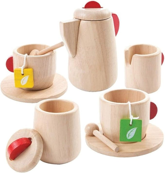 PlanToys® Wooden Tea Set for Kids | Montessori Pretend Play Kitchen Toy | Eco-Friendly Role Play Tea Party Set with Teapot, Cups, Saucers, Sugar Bowl, Milk Pitcher, Tea Bags & Spoons