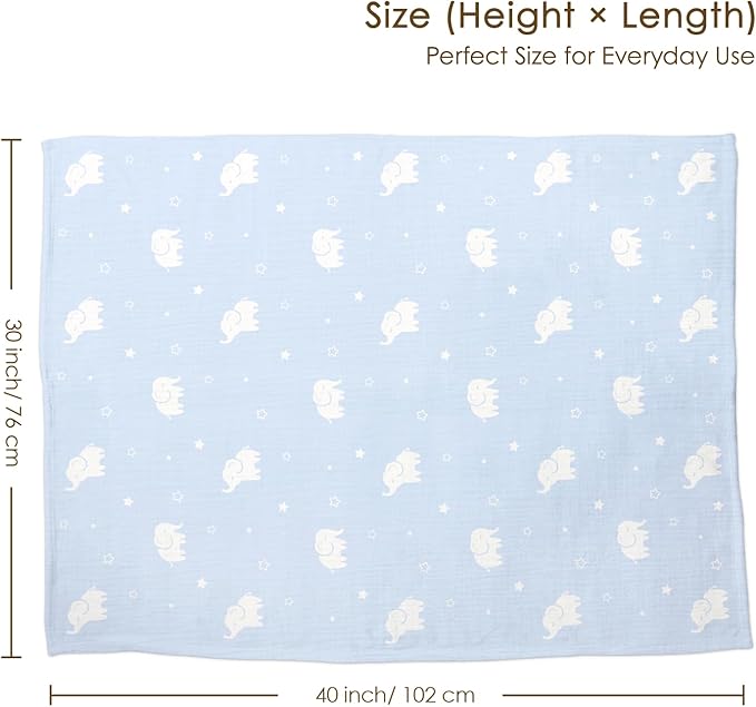 Elephant Baby Blankets for Boys Girls, Soft Nursery Minky Blankets with Muslin and Dotted Fleece Back 30x40 inches, Receiving Bed Quilt for Newborn, Infants, Toddlers