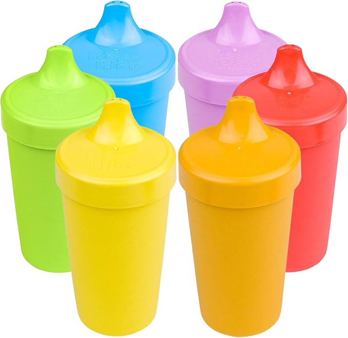 Re-Play Spill-Proof Sippy Cups - Reusable 10 Oz Set of 6, Dishwasher & Microwave Safe, Made in USA, Crayon Box