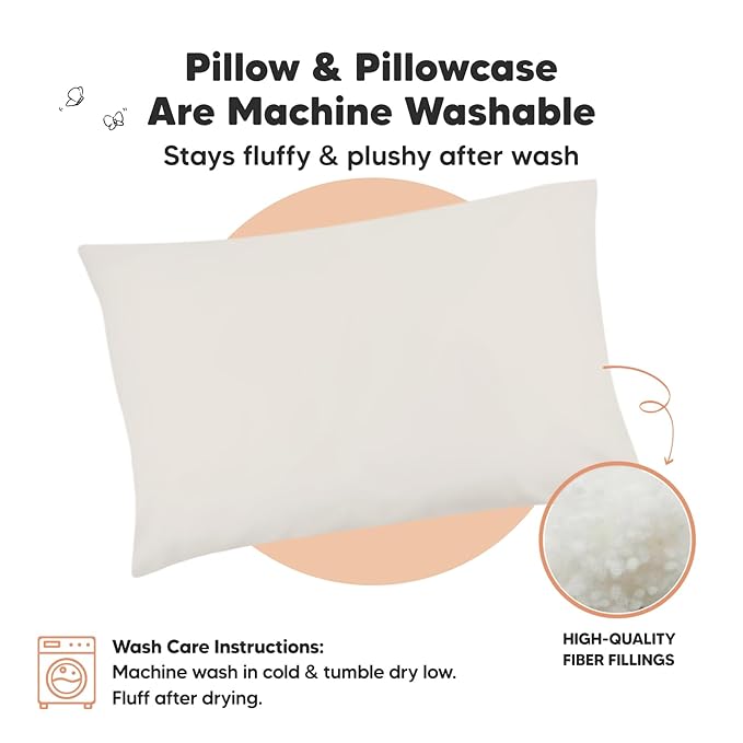 Toddler Pillow with Pillowcase - 13x18 My Little Dreamy Kids Travel Bed Pillows for Sleeping, Organic Cotton Small Pillowcase, Soft & Breathable, Machine Washable, Toddlers 2-5 Years Old (Clay)