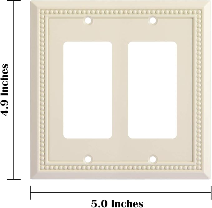 Henne Bery Sunken Pearls Heavy Duty Decorative Wall Plate Switch Plate Outlet Cover, Durable Solid Zinc Alloy (Double Decorator, Light Almond)