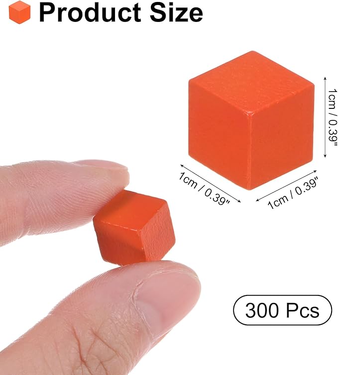 uxcell 300Pcs Wood Blocks for Crafts, 1cm Unfinished Wood Cube Solid Wooden Blank Square Block for DIY Craft Projects Personalized Gifts, Orange
