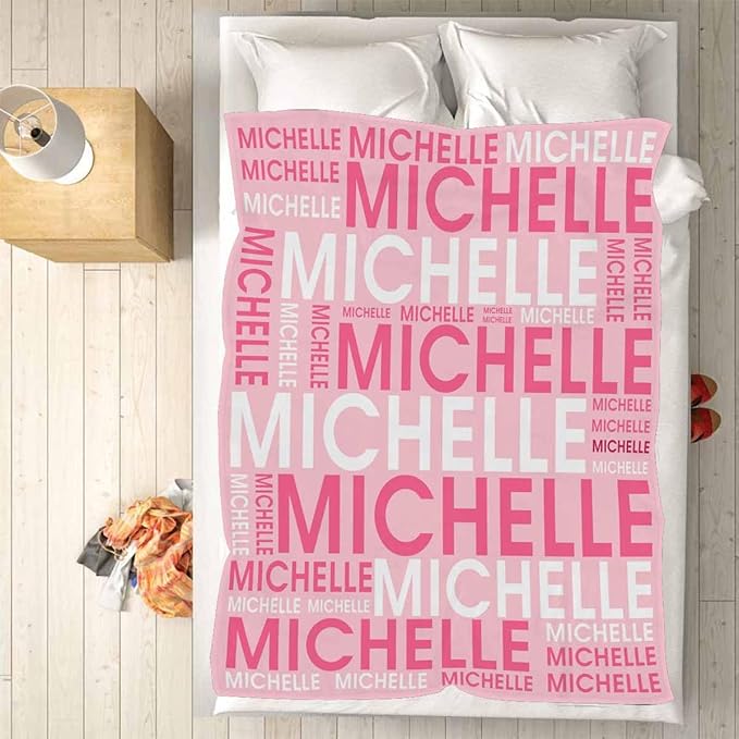 M YESCUSTOM Personalized Baby Blankets for Kids with Names,Customized Baby Blankets for Girls Adult Toddler Custom Soft Throw Blanket Birthday Christmas Valentines Day Pink